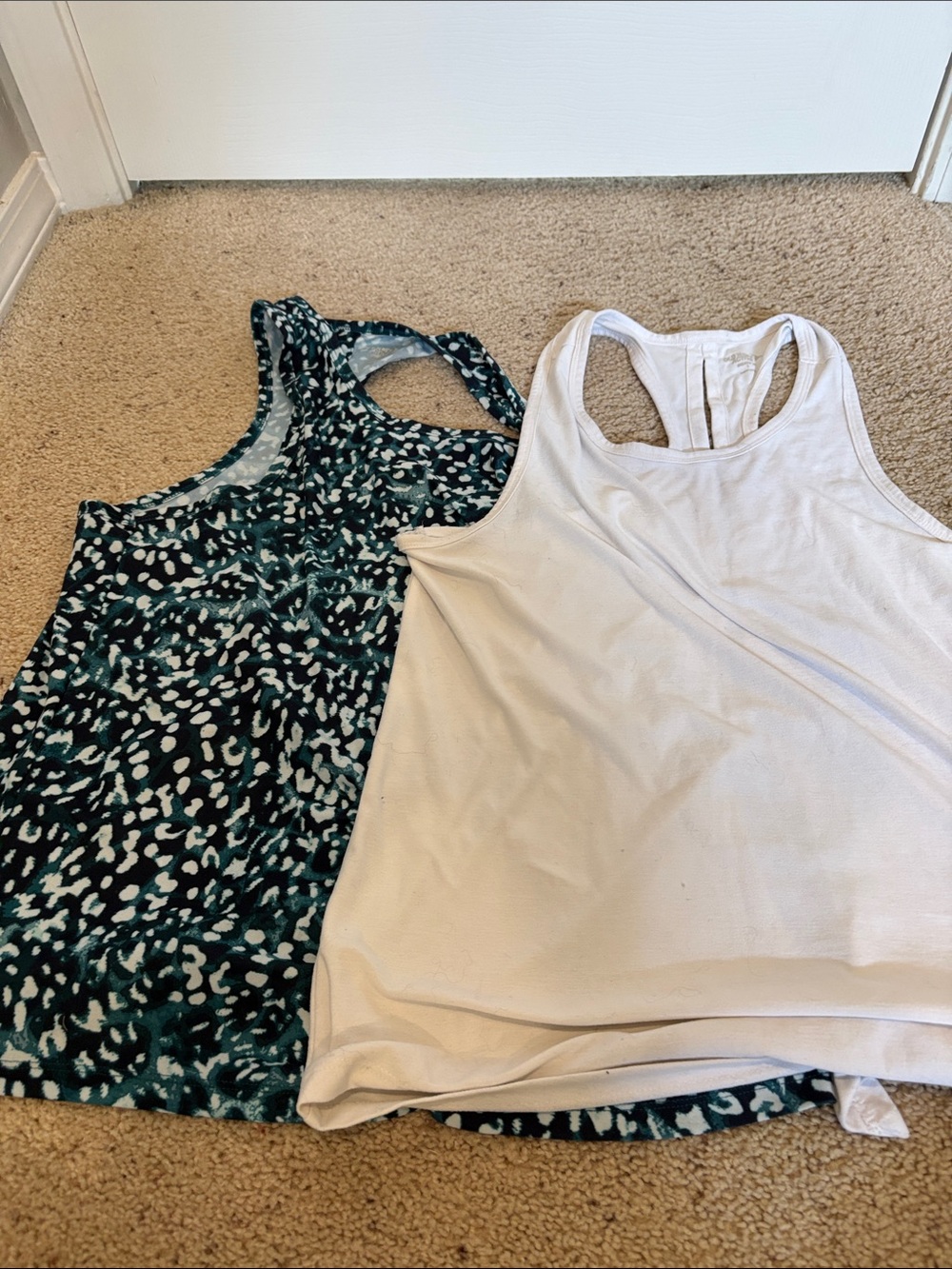 Old Navy Racerback Tank Tops - White and Teal Animal Print